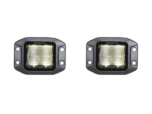 TrailFX 3 Inch Flush Mount Cube LED Flood Pattern 2400 Lumens - Pair