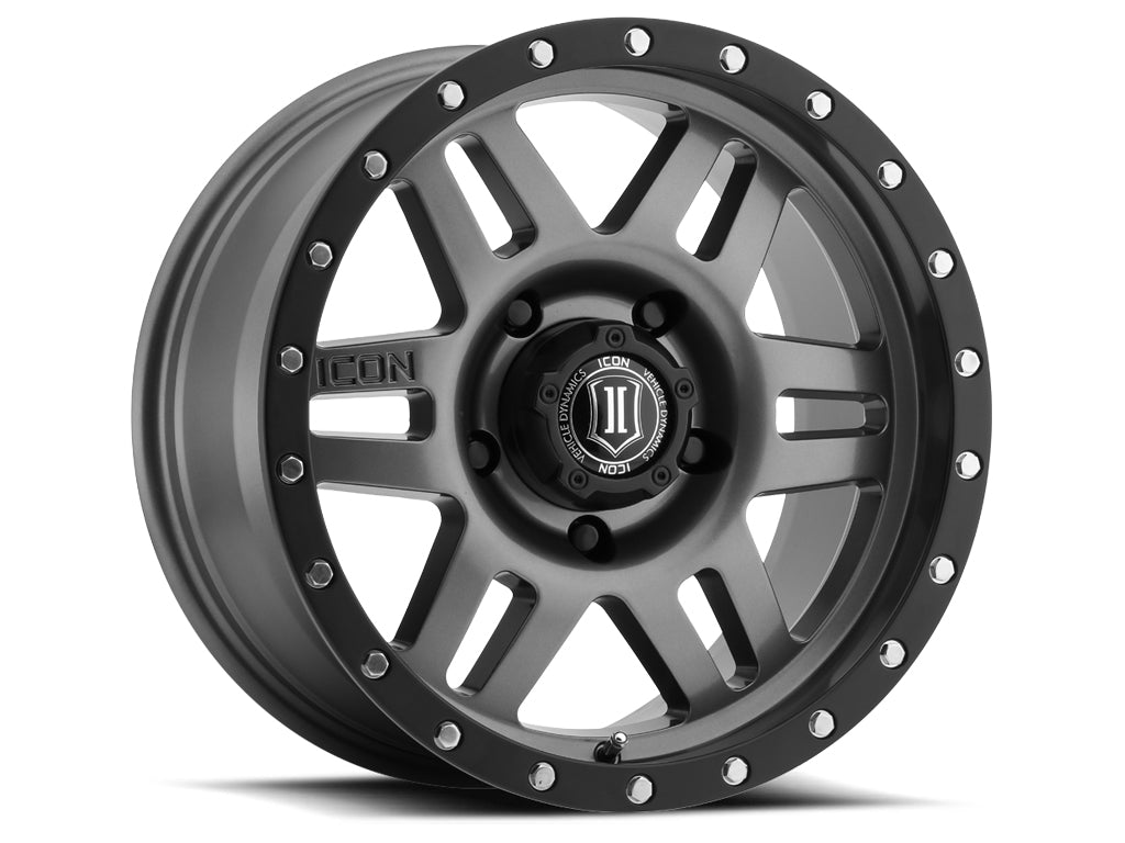 Icon Alloys - Six Speed - Gunmetal w/ Black Ring - 17 X 8.5" - 5 ON 5" - 4.5" B.S.